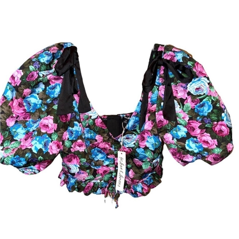 New ▶️ For Love And Lemons ◀️ Maggie Crop Top Midnight Rose Print